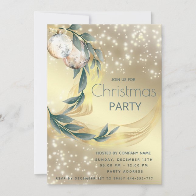 Boho watercolor winter greenery gold Christmas  Invitation (Front)