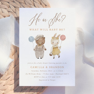 Boho Watercolor Woodland Animals Gender Reveal Invitation