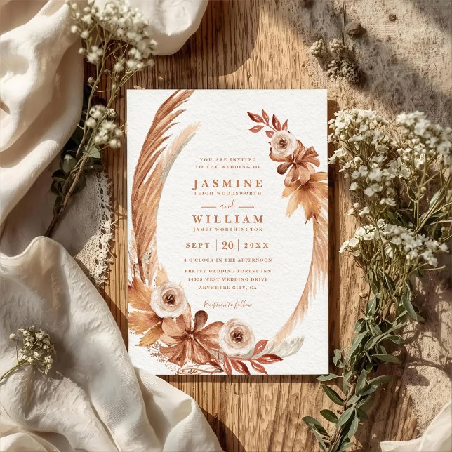 Boho Watercolor Wreath Elegant QR Code Wedding Invitation (Creator Uploaded)