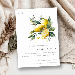 Boho Watercolor Yellow Lemon Garden Bridal Shower Invitation