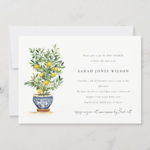 Boho Watercolor Yellow Lemon Tree Baby Shower Invitation