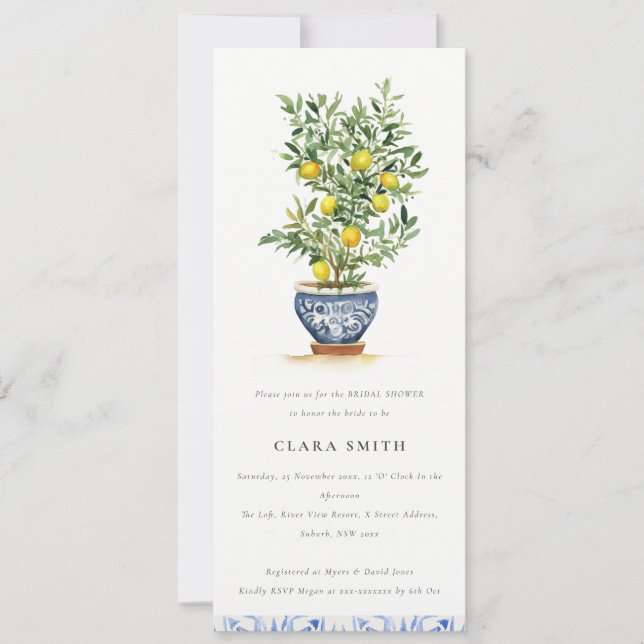 Boho Watercolor Yellow Lemon Tree Bridal Shower Invitation (Front)