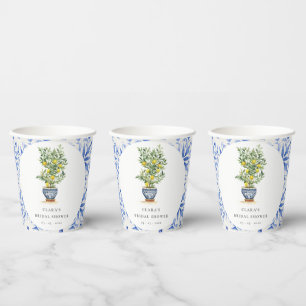 Boho Watercolor Yellow Lemon Tree Bridal Shower Paper Cups