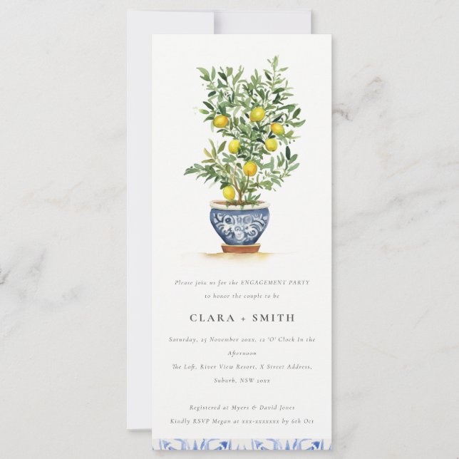 Boho Watercolor Yellow Lemon Tree Engagement Invitation (Front)