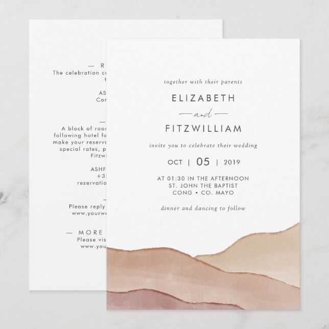 Boho Watercolour Abstract | Front and Back Wedding Invitation (Front/Back)