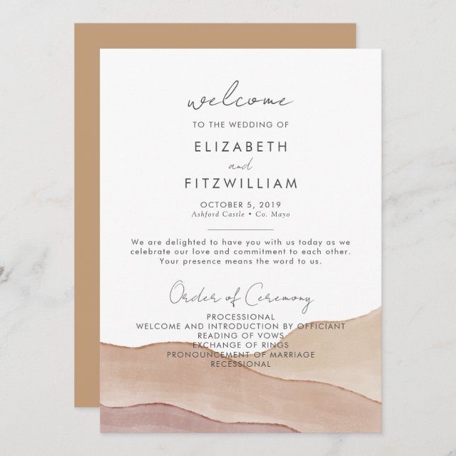 Boho Watercolour Abstract | Gentle Fawn Wedding    Program (Front/Back)