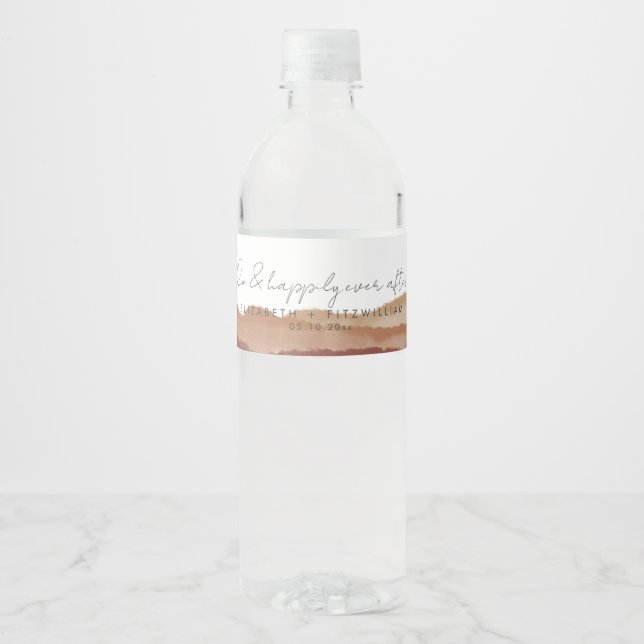 Boho Watercolour Abstract 𝄅 Happily Ever After  Water Bottle Label (Front)
