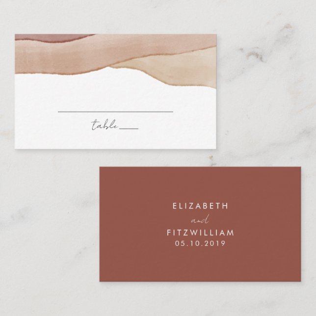 Boho Watercolour Abstract | Rust Maple Wedding Place Card (Front/Back)