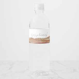 Boho Watercolour Abstract 𝄅 Sip Sip Hooray Water Bottle Label