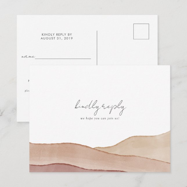 Boho Watercolour Abstract Wedding RSVP  Postcard (Front/Back)