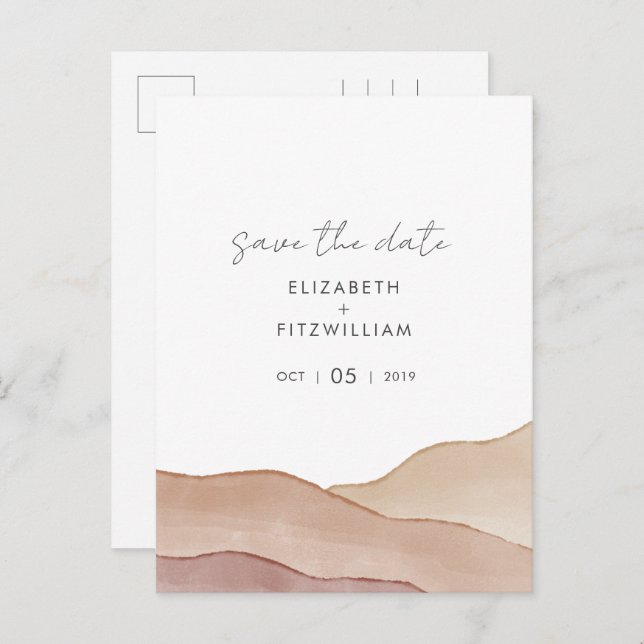Boho Watercolour Abstract Wedding Save The Date Postcard (Front/Back)