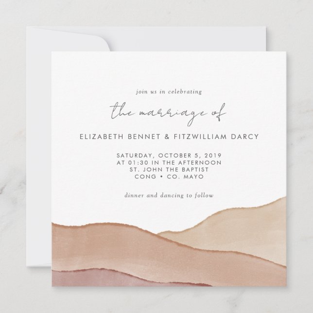 Boho Watercolour Abstract Wedding Square Invitation (Front)