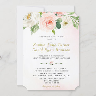 Boho Watercolour Blush Cream Flowers Wedding Invitation