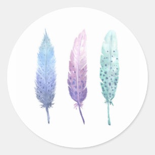 Boho Watercolour Feather Trio Classic Round Sticker