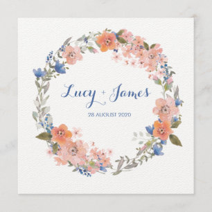 Boho Watercolour Floral Wreath Wedding Invitation
