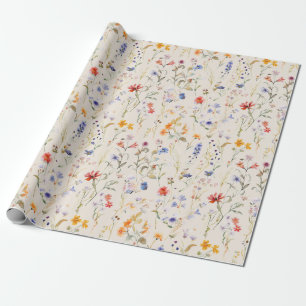 Boho watercolour wild flower wrapping paper