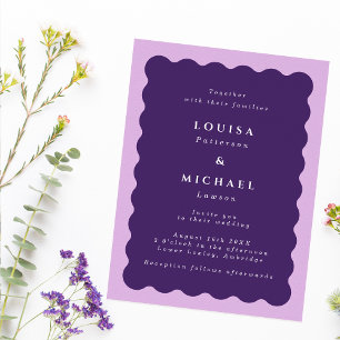 Boho Wavy Border Purple & Lilac Wedding Invitation