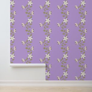 Boho Wavy Flower Vines on Purple Wallpaper