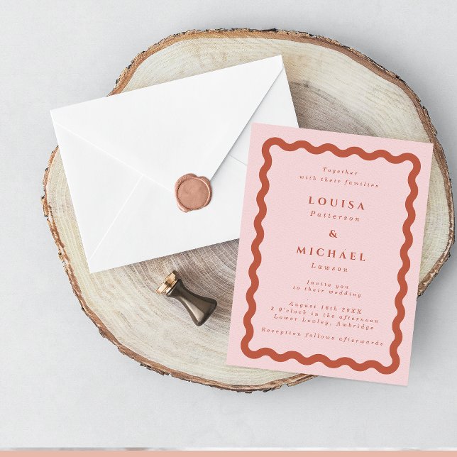 Boho Wavy Frame Blush & Terracotta Wedding  Invitation (Creator Uploaded)