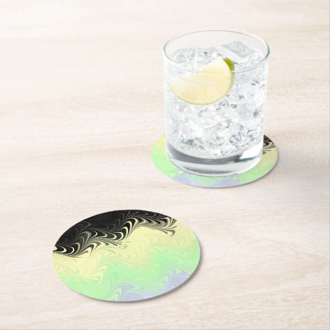 Boho Wavy Marbled Abstract Cassgender Pride Flag Round Paper Coaster (Insitu)