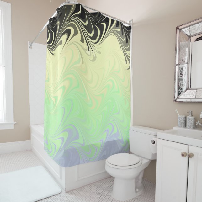 Boho Wavy Marbled Abstract Cassgender Pride Flag Shower Curtain (In Situ)
