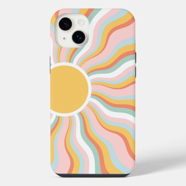 Boho Wavy Sun Rays Retro Design iPhone Case (Back)