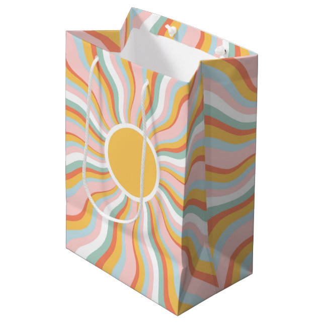 Boho Wavy Sun Rays Retro Design Medium Gift Bag (Front Angled)