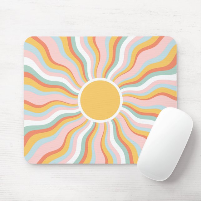 Boho Wavy Sun Rays Retro Design Mouse Pad (With Mouse)