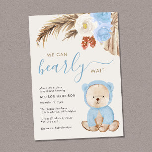 Boho We Can Bearly Wait Baby Boy Shower Invitation