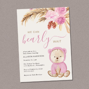 Boho We Can Bearly Wait Baby Girl Shower Invitation