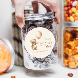 Boho We Can Bearly Wait Beige Bear Baby Shower Classic Round Sticker