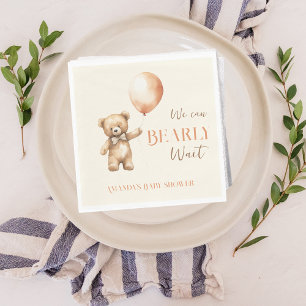 Boho We Can Bearly Wait Beige Bear Baby Shower Napkin