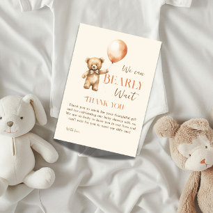 Boho We Can Bearly Wait Beige Bear Baby Shower Thank You Card