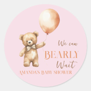 Boho We Can Beary Wait Pink Bear Girl Baby Shower Classic Round Sticker