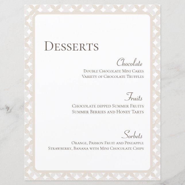 Boho Wedding 8.5X11 Customisable Dessert Menu (Front)