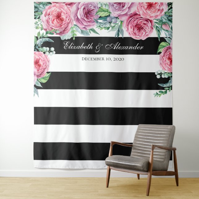 Boho wedding backdrop. Pink flowers background Tapestry (In Situ)