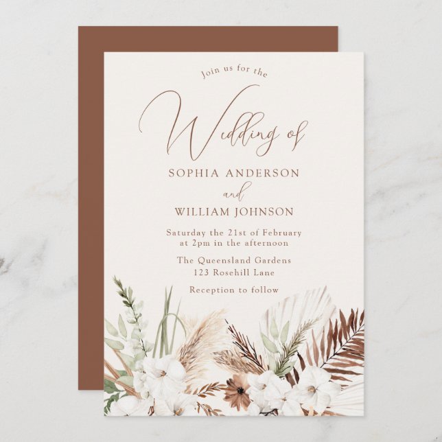Boho Wedding: Beautiful Floral all seasons Invitation (Front/Back)