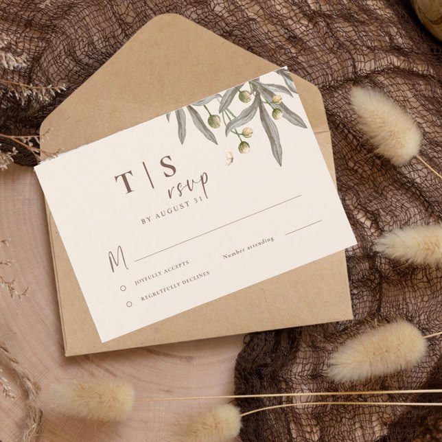 Boho Wedding Beige Botanical  RSVP Card (Creator Uploaded)