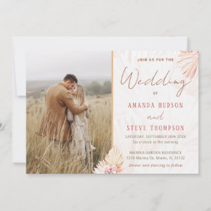 Boho Wedding Bohemian Pampas Grass Couple Photo Invitation