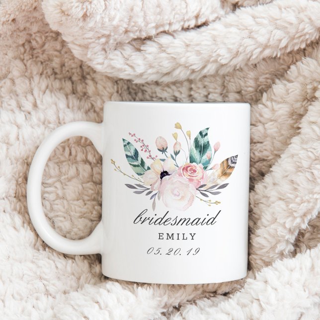 Boho Wedding Bouquet Personalized Bridesmaid Coffee Mug (Creator Uploaded)