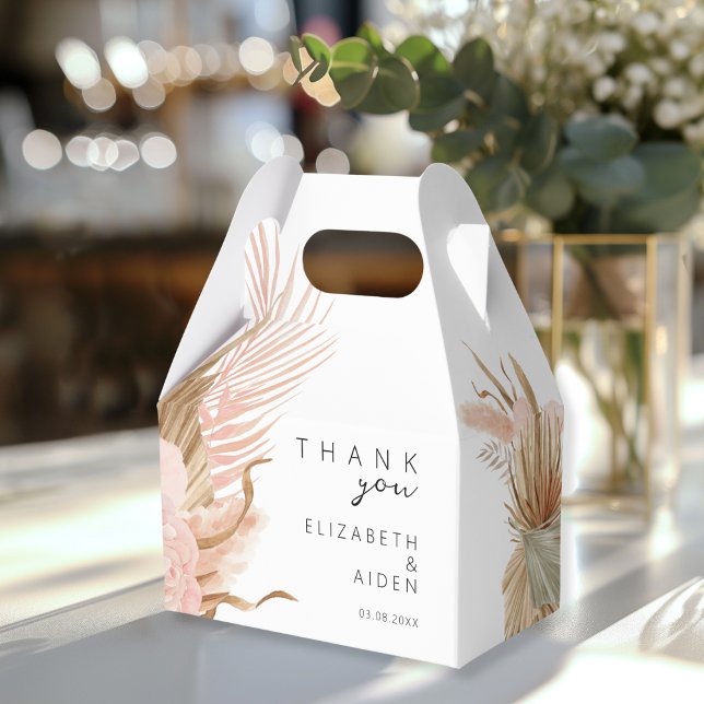 Boho Wedding Box Geschenkschachtel (Boho Wedding "Thank you!" Favor Box. White, Brown, soft tones, with your names & date.)