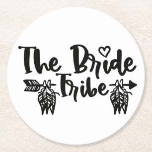 Boho Wedding Bride Tribe Bridal Shower Bridesmaid Round Paper Coaster