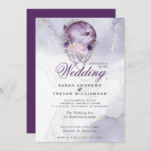Boho Wedding Celestial Full Moon Amethyst Invitation