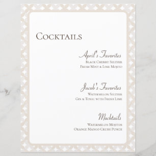 Boho Wedding Customisable 8.5X11 Cocktail Menu