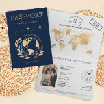 Boho Wedding Destination Passport World Map Invitation<br><div class="desc">Modern Boho World Map Invitation Wedding Destination,  like passport,  with your monogram.  Navy blue background colour</div>
