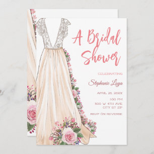 Boho Wedding Dress Bridal Shower Invitation