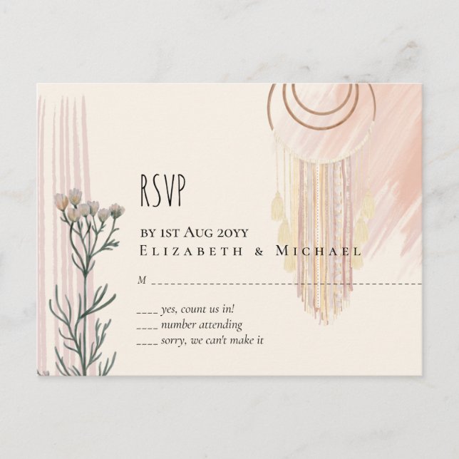 BOHO Wedding Dusty Blue Peach Dream Catcher Postcard (Front)