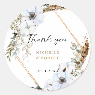 Boho Wedding Frame Floral Fall Wedding Elegant Classic Round Sticker