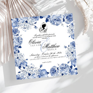 Boho Wedding Garden Flowers Elegant Blue Rose Invitation