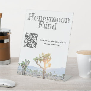 Boho Wedding Joshua Tree Honeymoon Fund QR Code Pedestal Sign